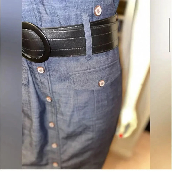 Arden B Women's Blue Sweetheart Neck Button Front Midi Shift Dress Size S - Picture 7 of 16